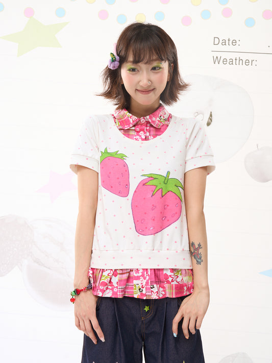 FRUITS Strawberry Polka Dot Tee | Patchwork Layered Two-in-One Tee tshirt Fruits
