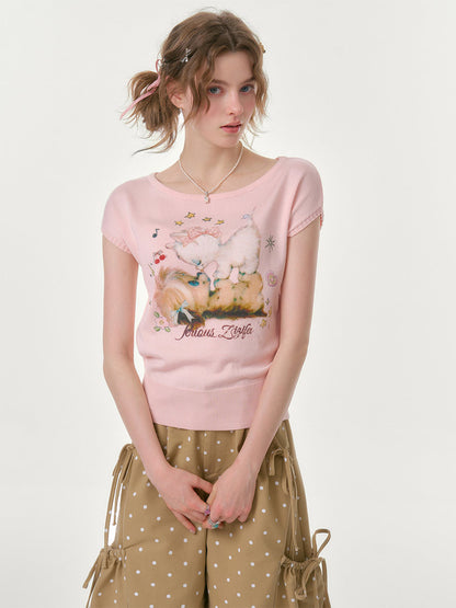 ziziFei - Pink Animal Print Knit Tee shirt ziziFei