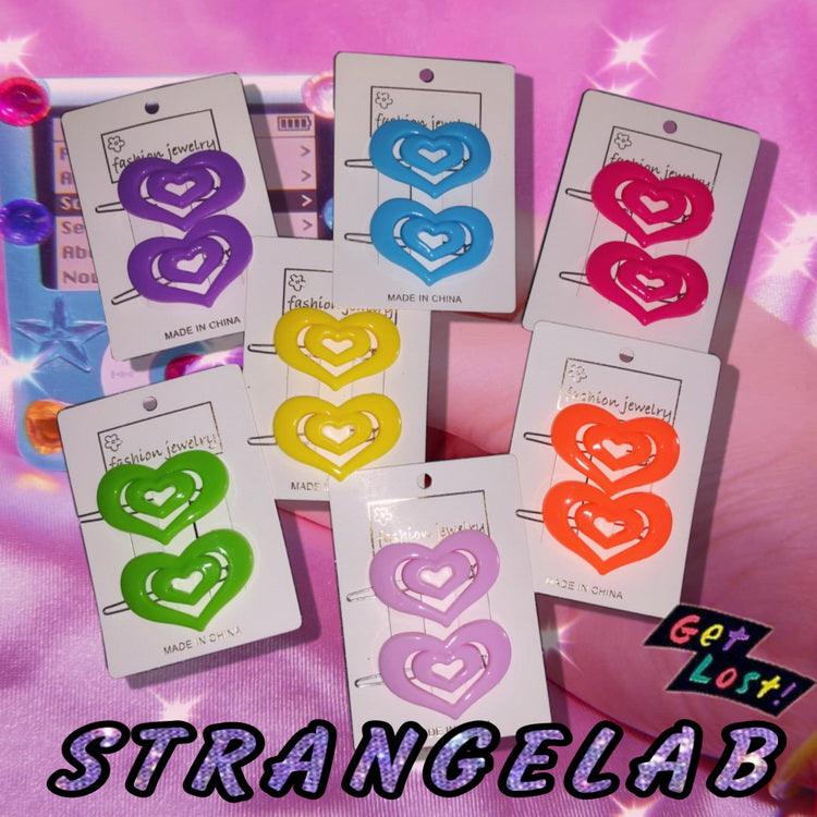StrangeLab Decora Hair Clips | Retro Candy Color Heart Clips | Cool Girl Party Bang Clips hair clip strangelab