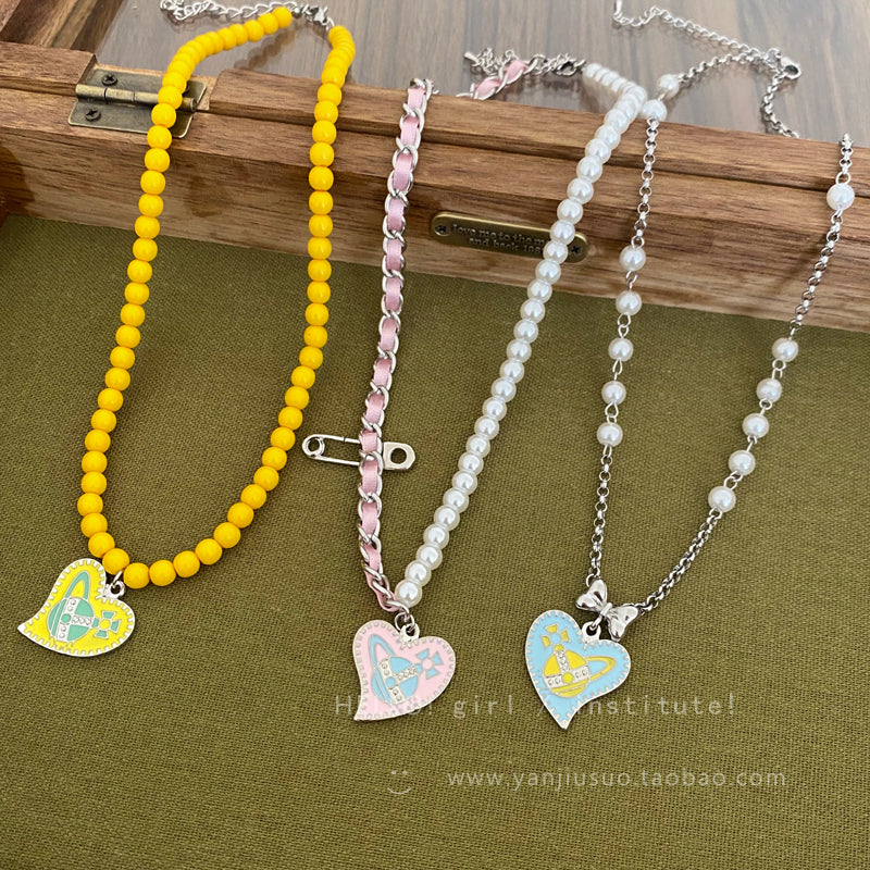 GIRL INSTITUTE - Colorful Pearl Heart Necklace necklace GIRL INSTITUTE