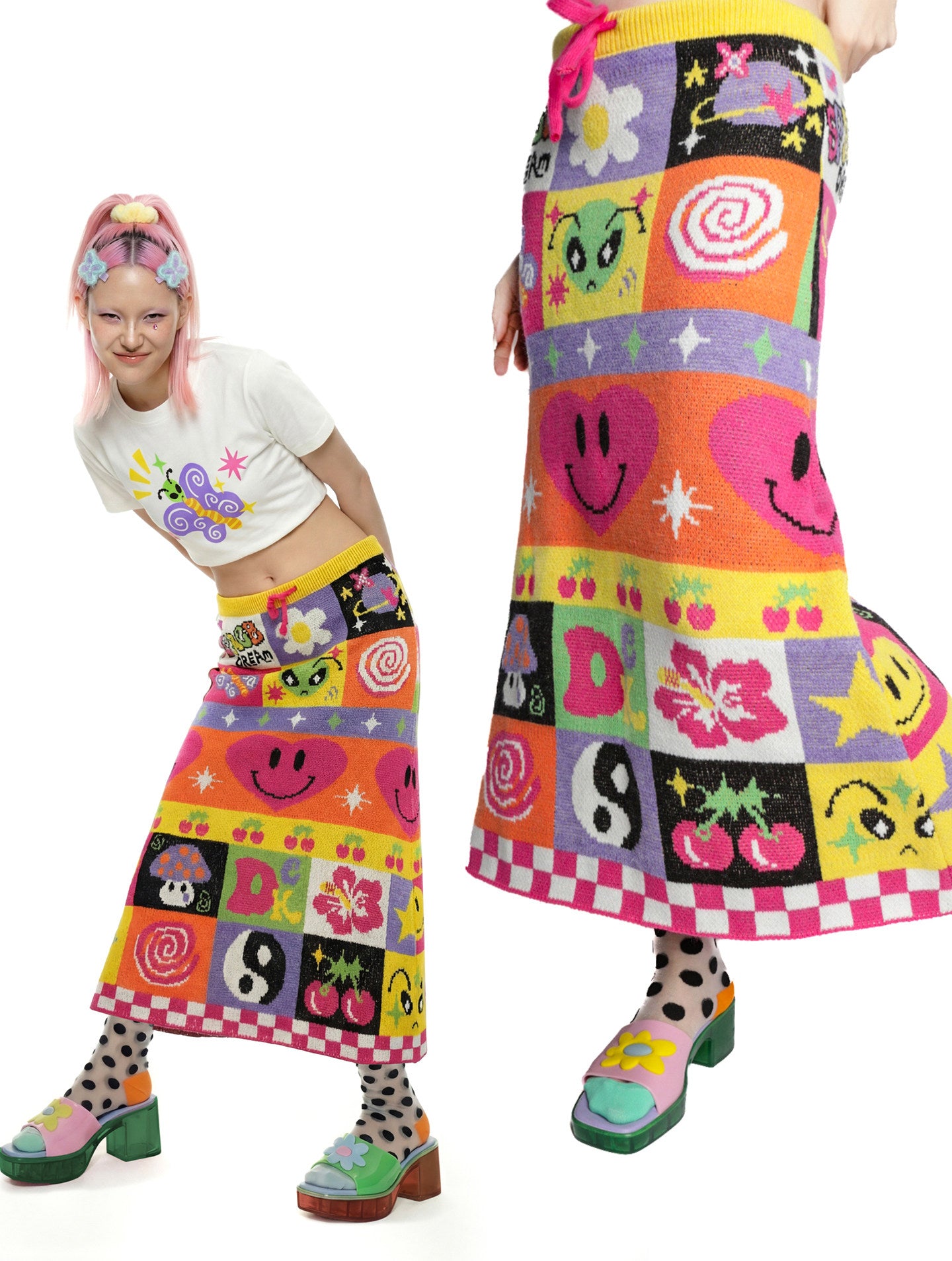 DeadEndKids - Decora Rainbow Knit Elastic Skirt skirt DeadEndKids