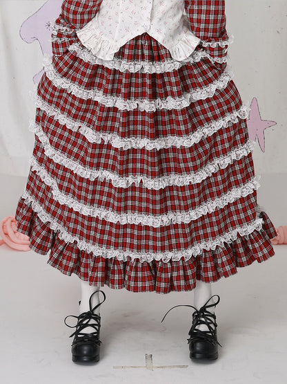 SOS MEME CLUB - Kawaii Skirt Christmas Red Plaid Lolita Skirt skirt SOS MEME CLUB