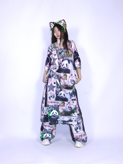 LEERROO - Y2K Panda Print Elastic Midi Skirt skirt Leerroo