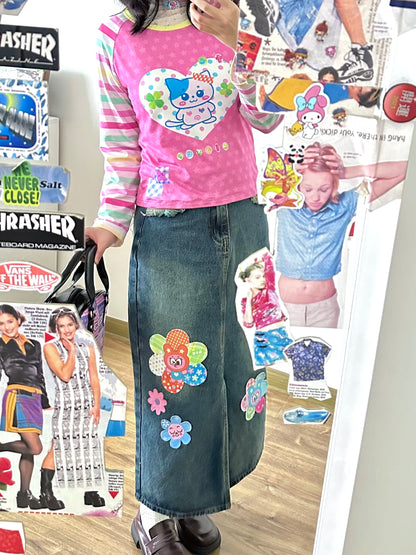 Bodytalk - Vintage Kawaii Patchwork Denim Skirt skirt bodytalk
