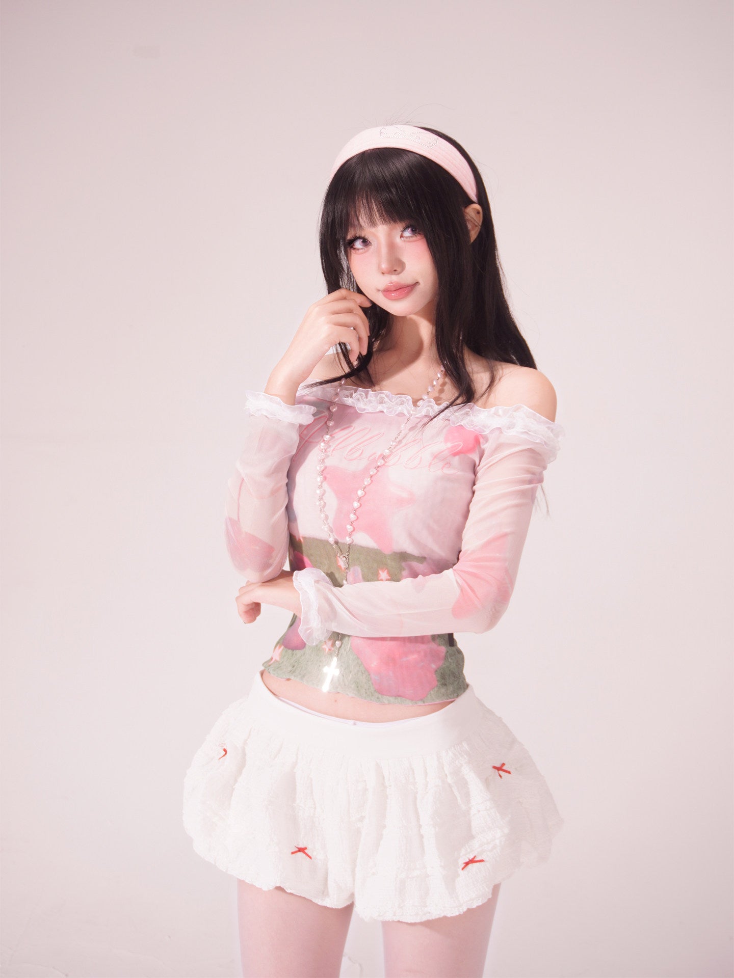 Allbubble - Pink Dreamcore Mesh Top shirt Allbubble