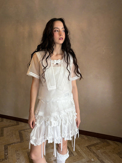 Daytoday Everyday Institute - Kawaii Sailor Collar Bow Wing Shirt shirt daytoday everyday institute