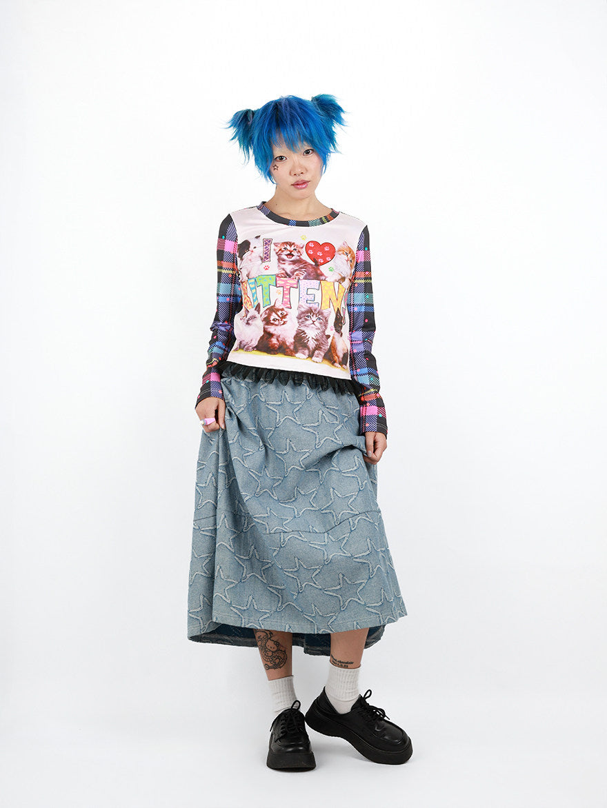 Nihonkids - I Love Cats Plaid Long Sleeve Tee shirt NIHON KIDS
