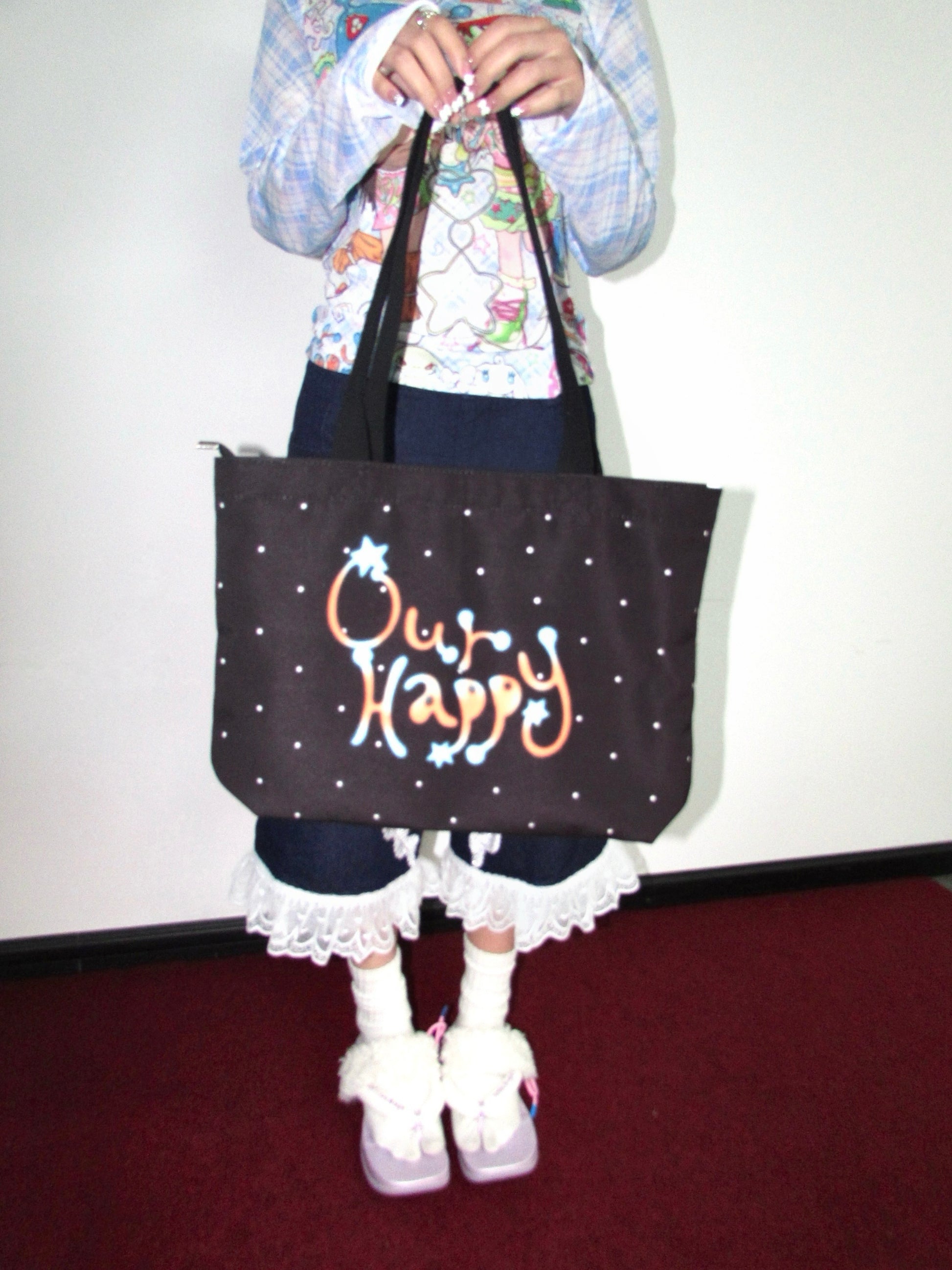OurHappy Canvas Tote | Polka Dot Black Bag bag Our Happy
