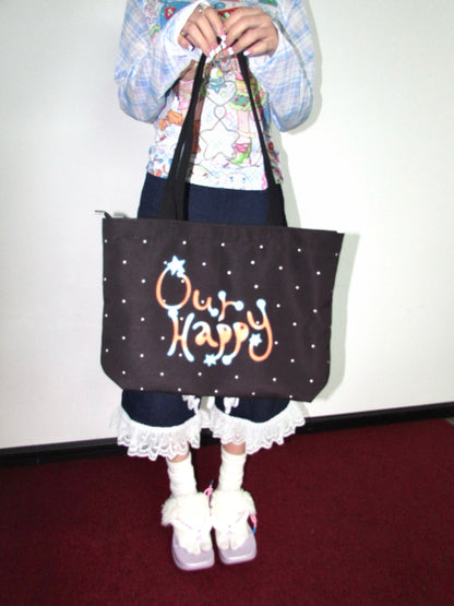 OurHappy Canvas Tote | Polka Dot Black Bag bag Our Happy