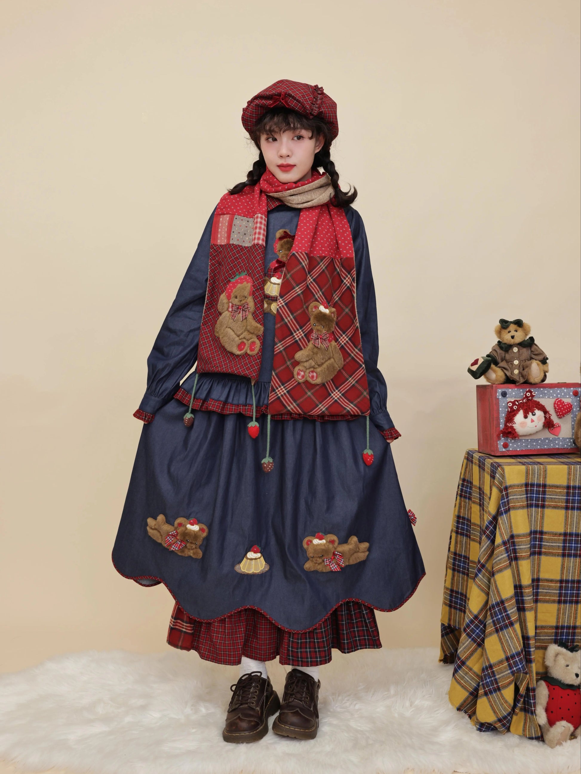 SemenCoicis - Kawaii Scarf Patchwork Plaid Floral Scarf scarf SemenCoicis