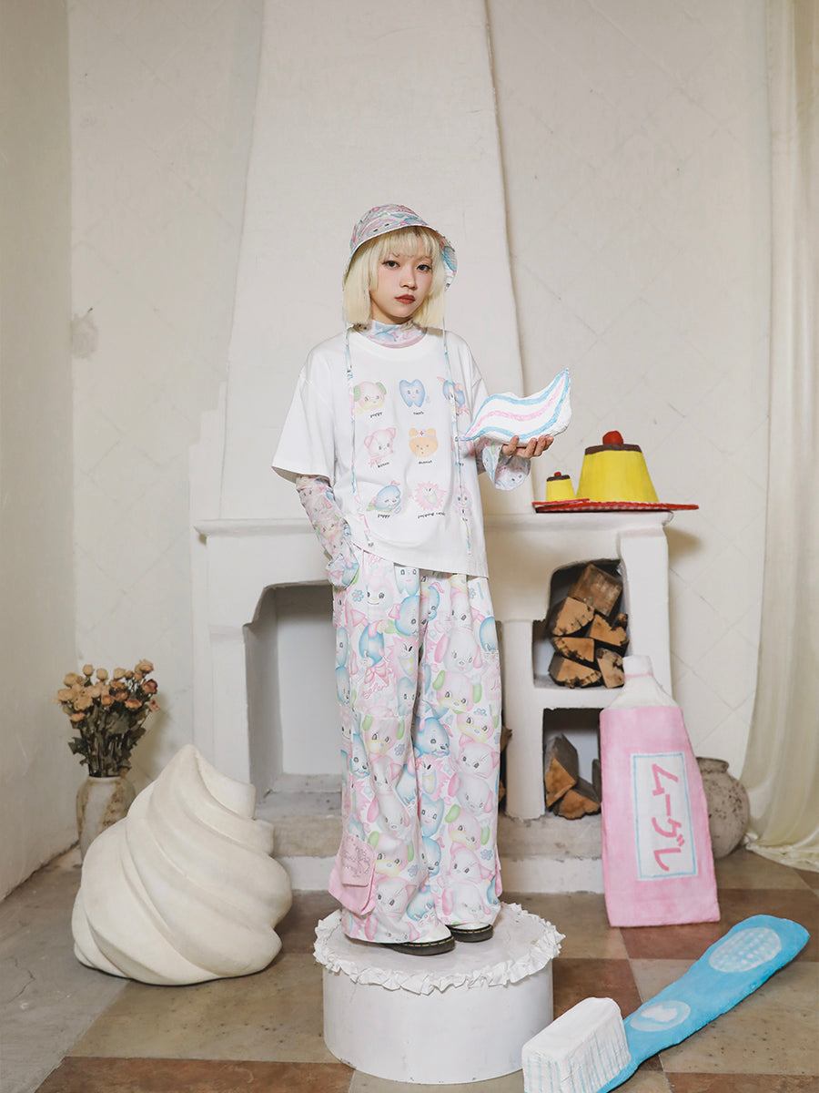 Meugler - Glitter Animal Pocket Pink Wide-Leg Pants pants Meugler