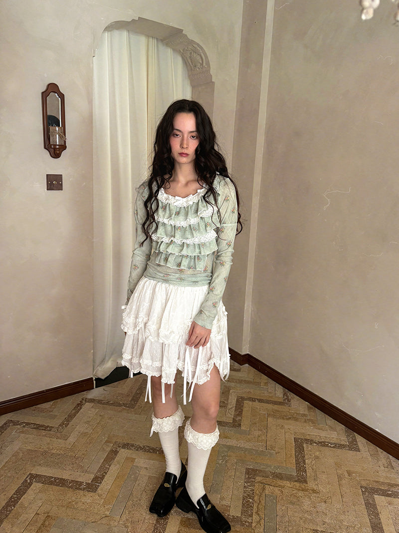 daytoday Everyday Institute - Kawaii Lace Long Sleeve Top Stretch blouse daytoday everyday institute