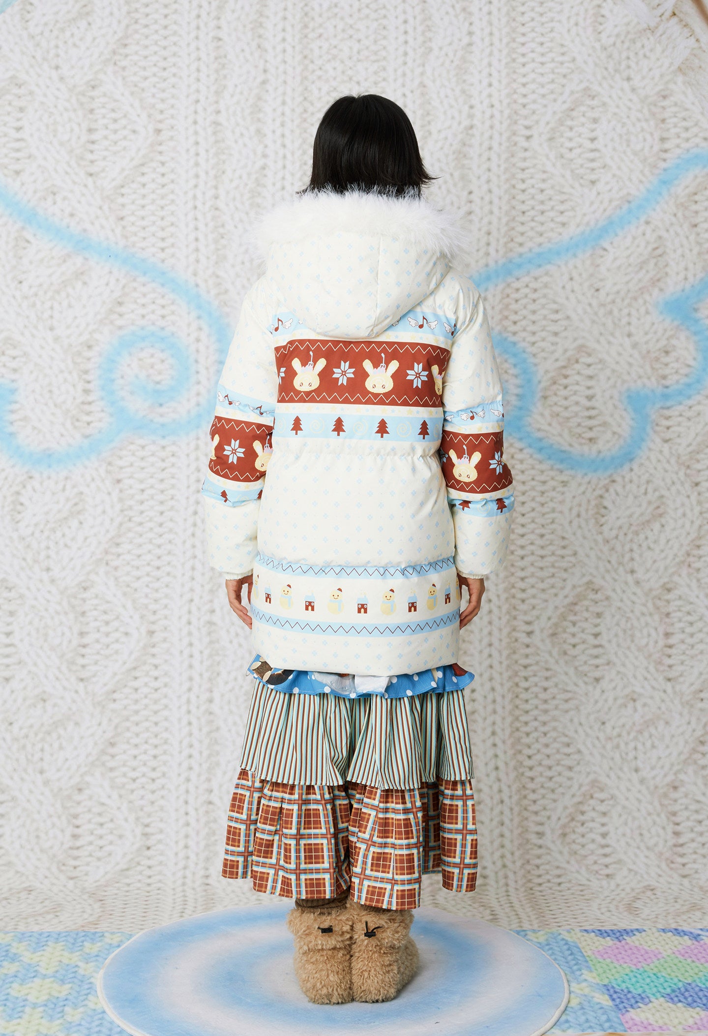 frufru - Kawaii Fair Isle Hooded Down Coat coat frufru