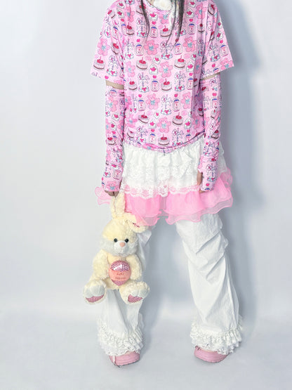 LEERROO Lace Wide-Leg Pants | Harajuku Cute Casual Trousers pants Leerroo