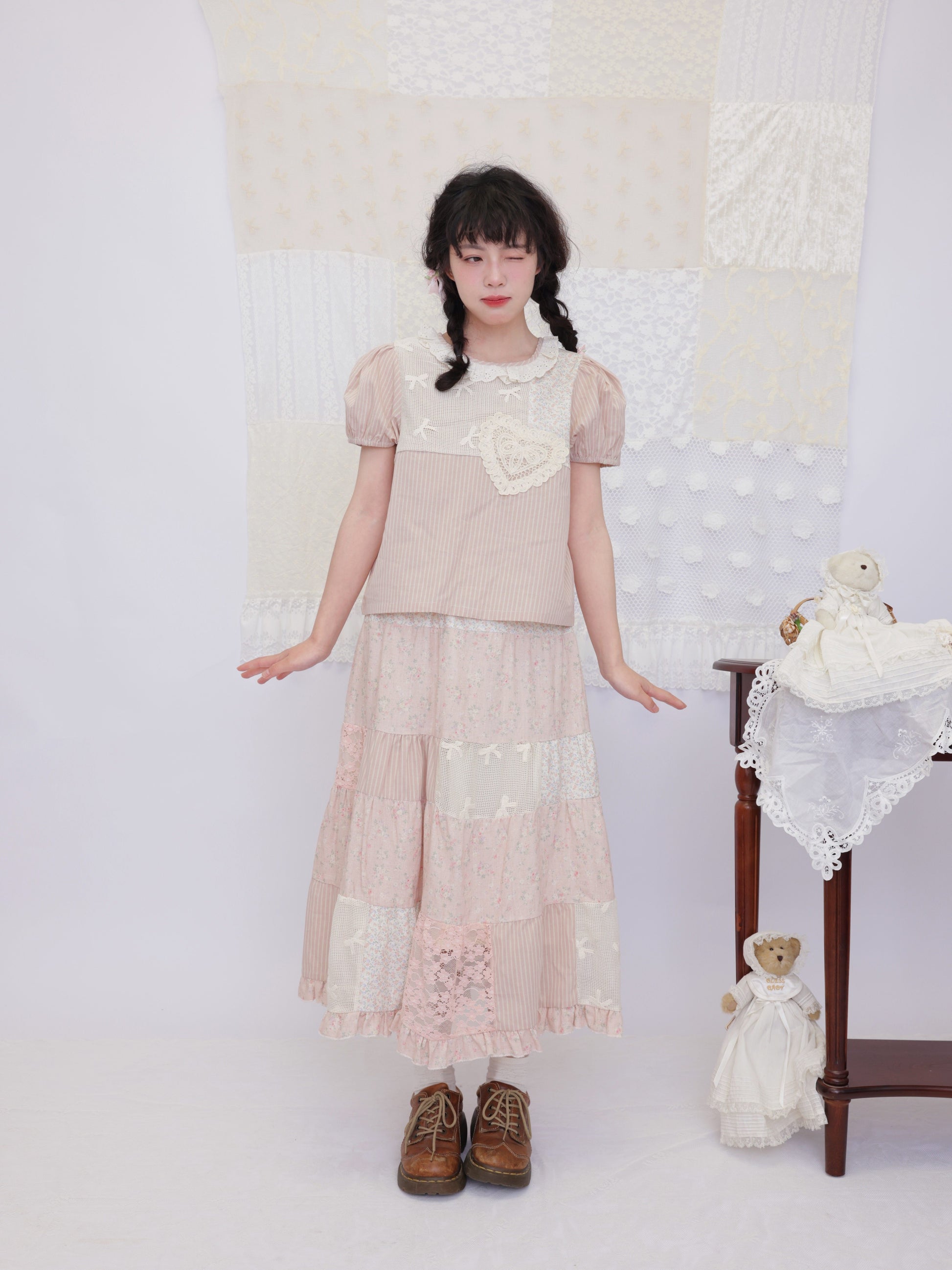 SemenCoicis - Floral Patchwork Puff Blouse shirt SemenCoicis