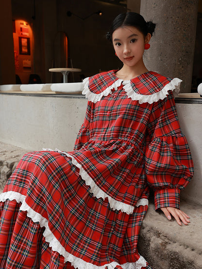 Nanjun Vintage – Red Plaid Maxi Dress dress Nanjun Vintage
