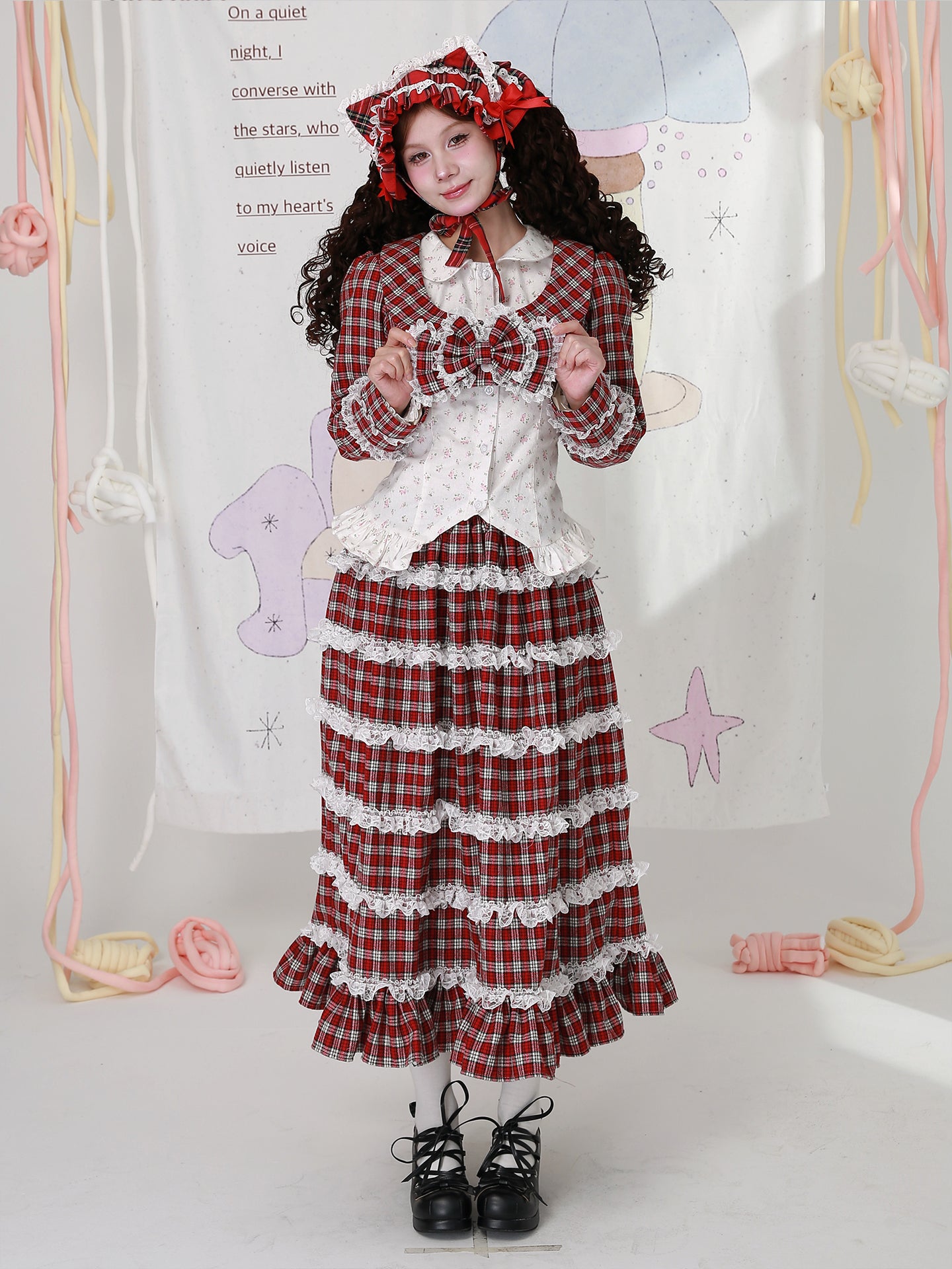 SOS MEME CLUB - Kawaii Jacket Showa Christmas Red Plaid Jacket jacket SOS MEME CLUB