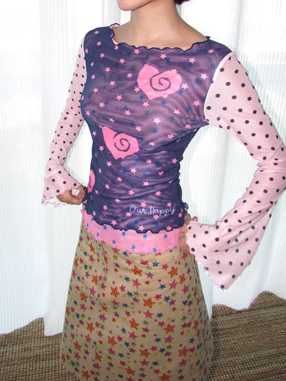 OurHappy - Blue Polka Mesh Top shirt Our Happy