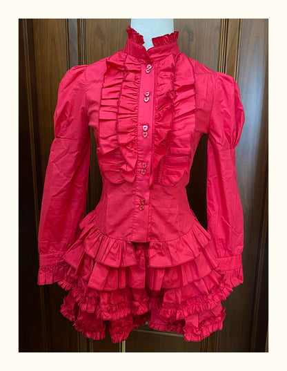 Nanjun Vintage - Lace Puff Sleeve Blouse & Cake Skirt Set set Nanjun Vintage