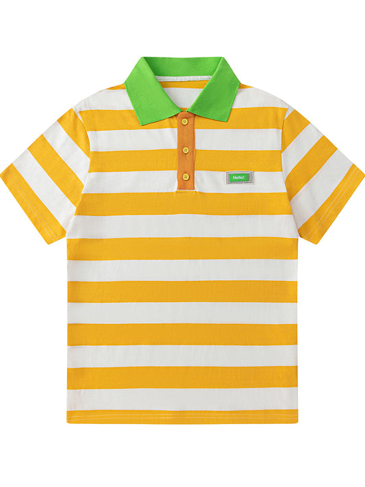 KURIOSITAET - Decora Kei Cropped Striped Polo T-Shirt tshirt KURIOSITAET