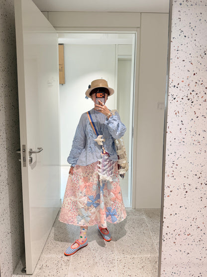 DADANAKO - Vintage Embroidered Lace A-Line Skirt