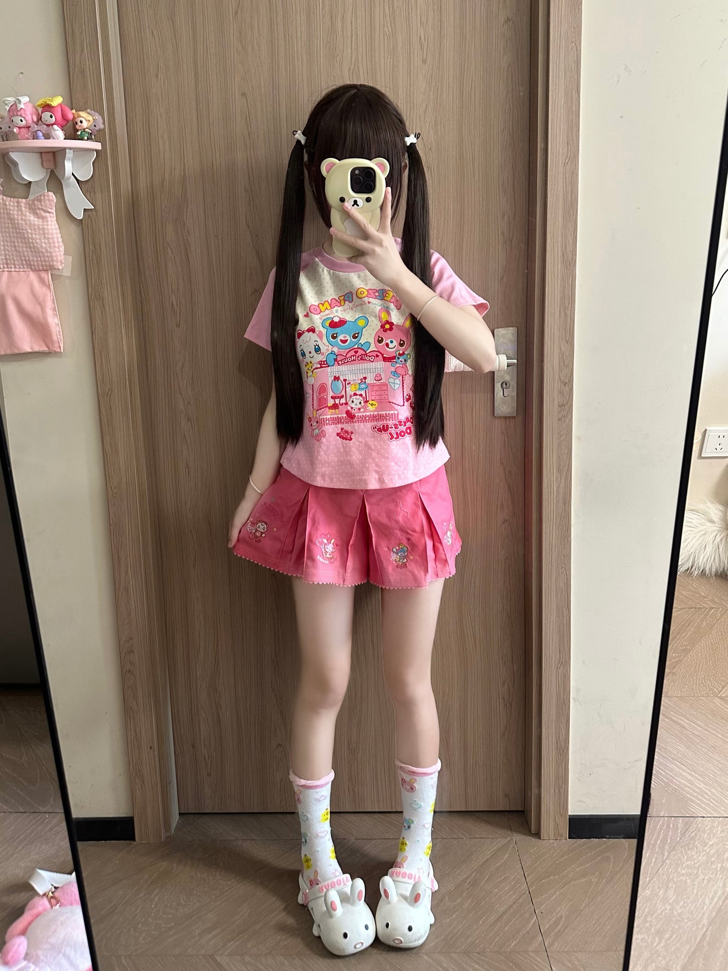 Blurred Bear - Jojifuku Inspired Sweet Cotton Tee & Denim Skirt Set set Blurred Bear