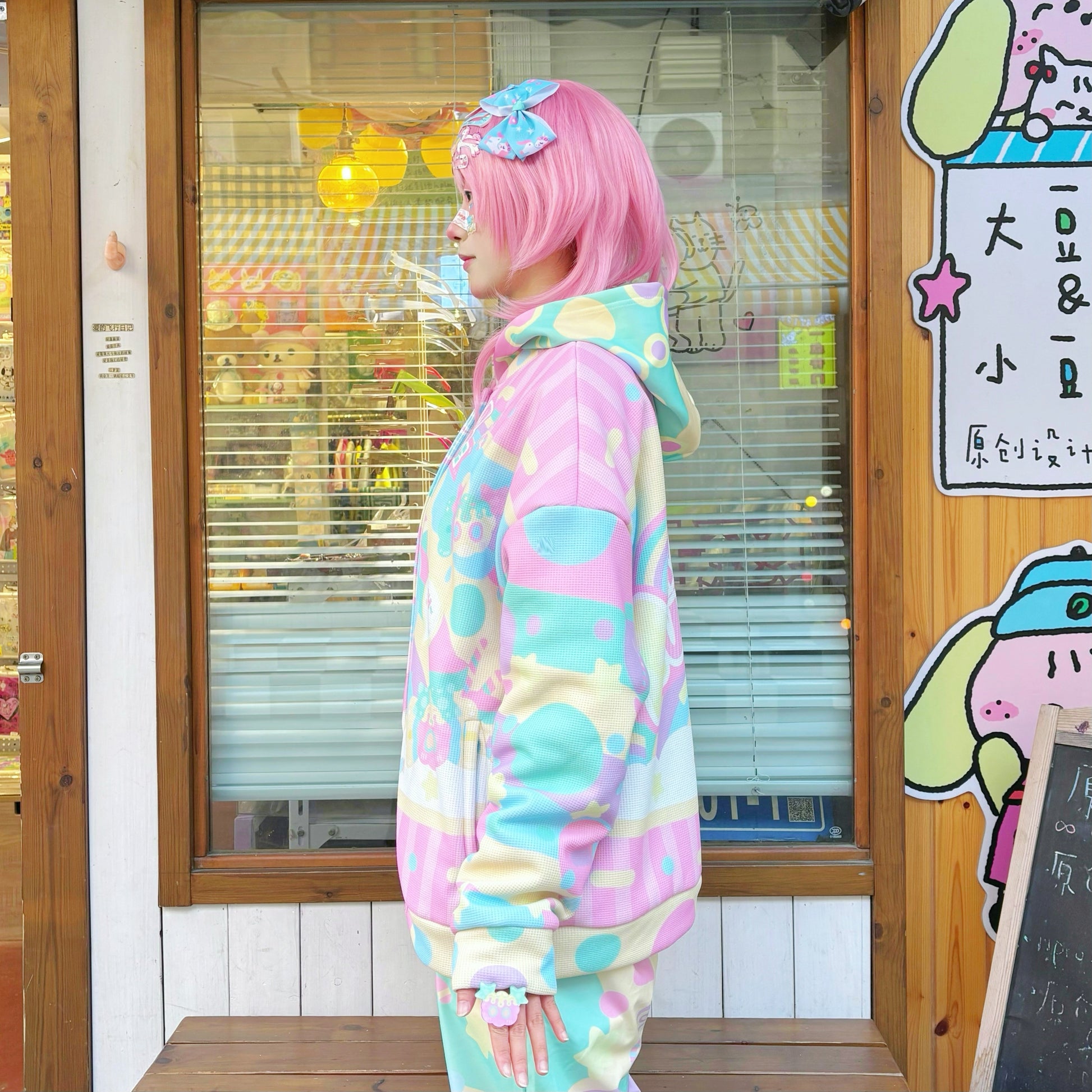 Rainbow Universe RUX - Pastel Macaron Decora Kei Varsity Jacket & Overalls Set set Rainbow Universe RUX