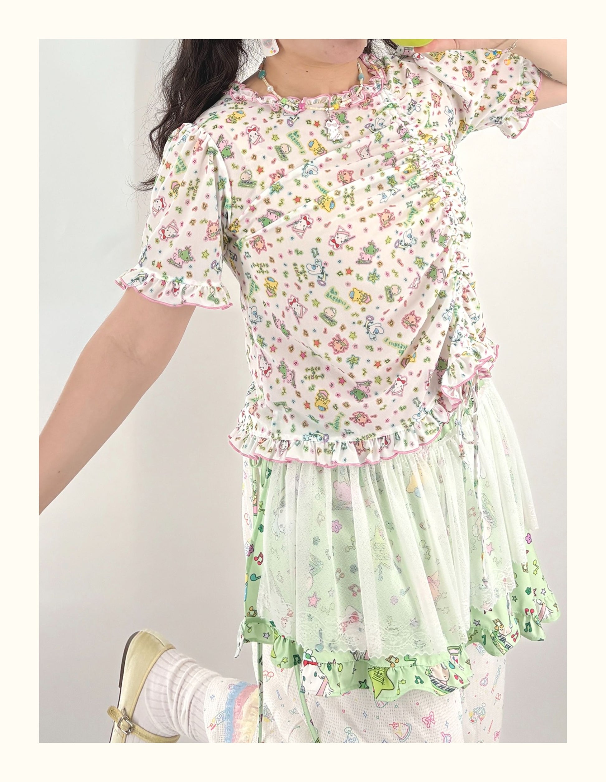 Shishihshop Puff Sleeve Drawstring Tee | Harajuku Stretchy Kawaii T-shirt tshirt shishihshop