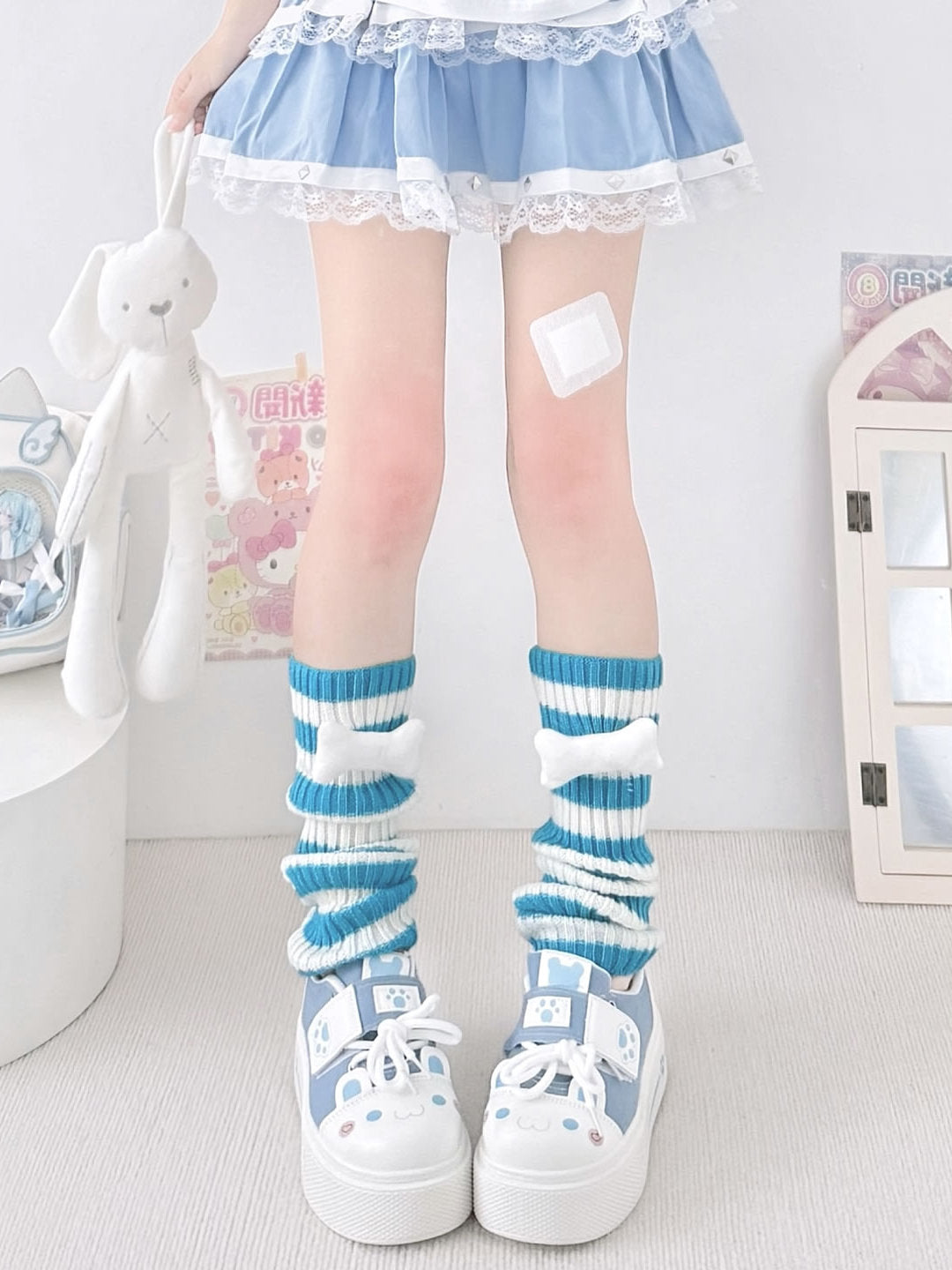 2 Bears - Striped Bone Leg Warmers for Alt Girls & JK Fall Vibes