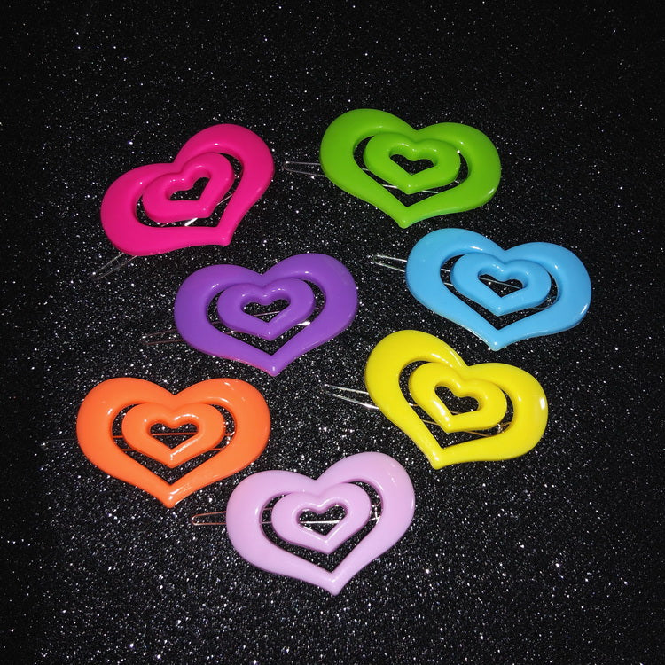 StrangeLab Decora Hair Clips | Retro Candy Color Heart Clips | Cool Girl Party Bang Clips hair clip strangelab