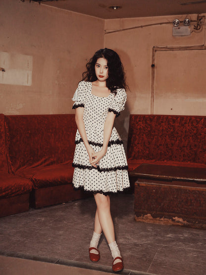 Nanjun Vintage – White Polka Dot Dress dress Nanjun Vintage