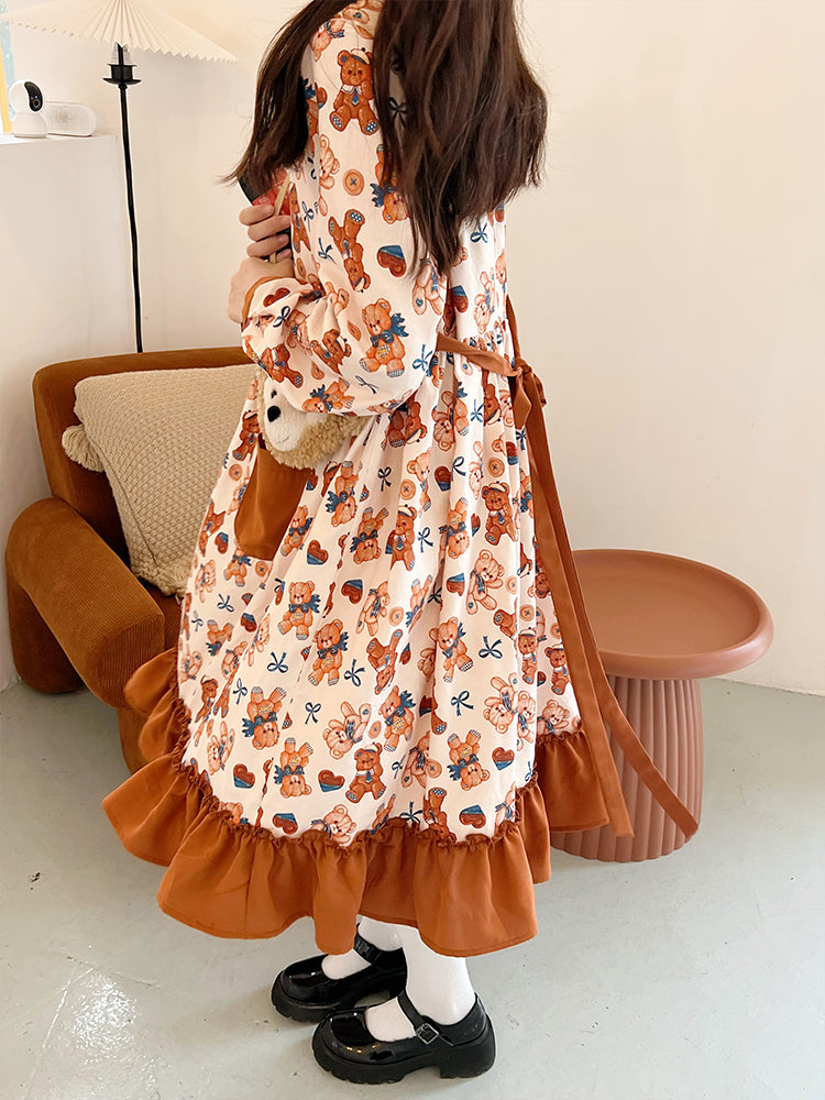 Mameya - Kawaii Bear Print Long-Sleeve Dress dress Mameya