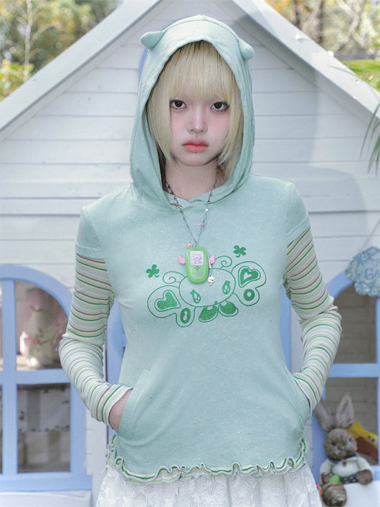 Hashtag DDD - Kawaii Glitter Sequin Green Hoodie Top hoodie Hashtag DDD