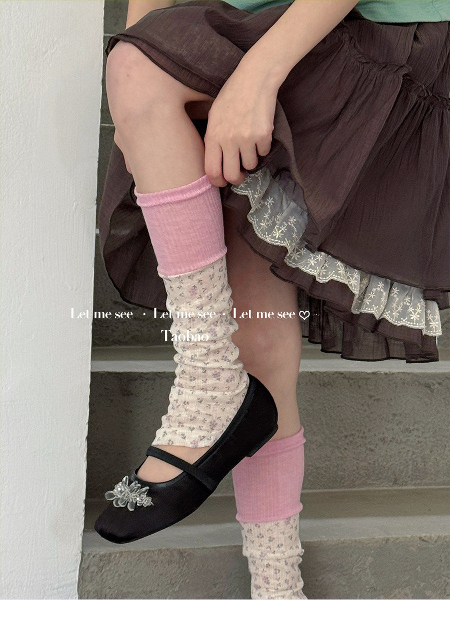 LET ME SEE - Floral Retro Cream Leg Warmers socks let me see