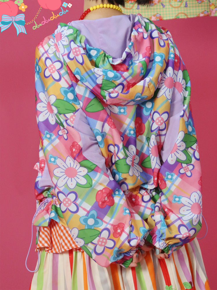 Decora Kei Zip-Up Jacket – Floral Mesh Panels jacket LULULULU