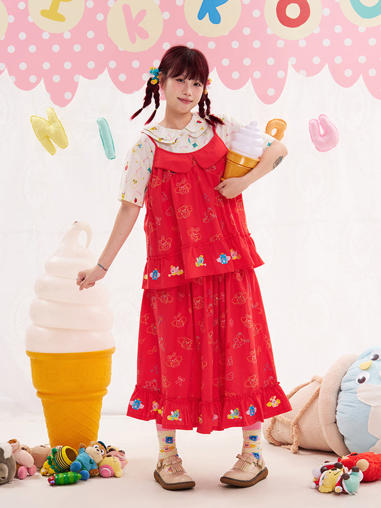 NIKKOU Adjustable Cotton Tank | Kawaii Embroidered Red Camisole Top camisole Nikkou home