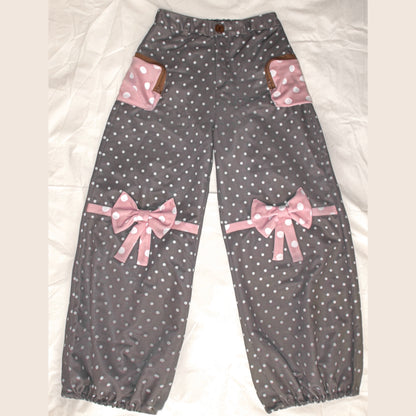 YJM with biubiu - Polka Dot Bow Loose Trousers with Large Pockets pants YJM with biubiu S
