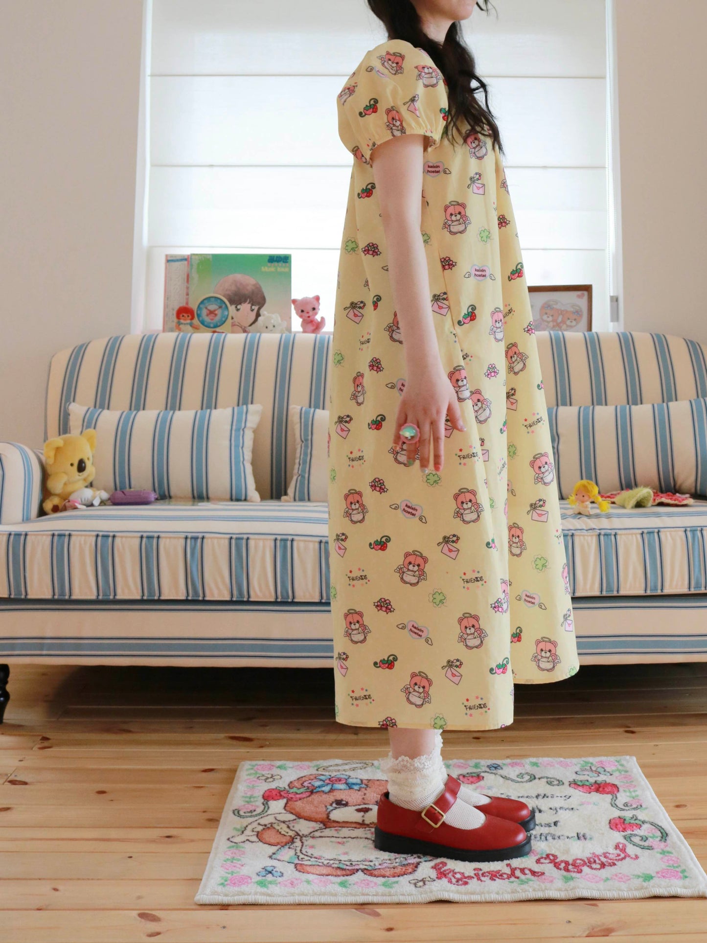 KaiXin Hostel - Bear Print Puff Sleeve Dress dress KaiXin hostel