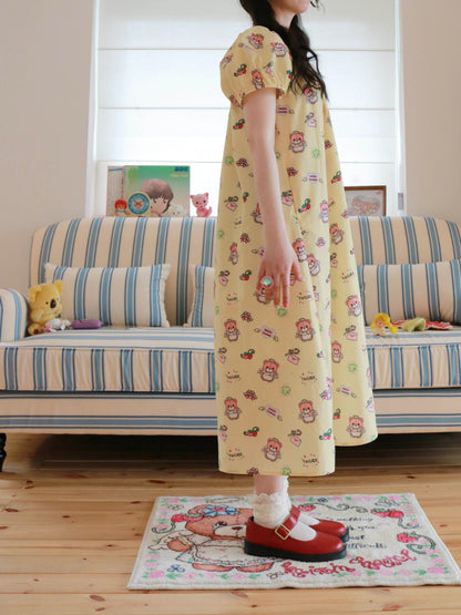 KaiXin Hostel - Bear Print Puff Sleeve Dress dress KaiXin hostel