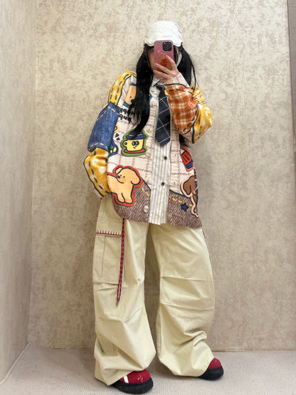 BIBULU - Kidcore Cartoon Check Knit Cardigan cardigan BIBULU