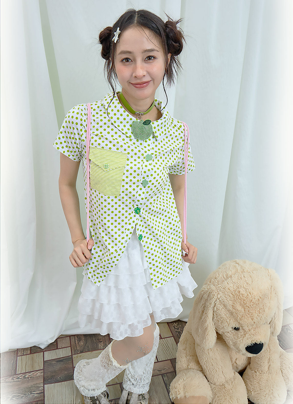 Moon Meadow - Green Polka Dot Shirt shirt Moon Meadow