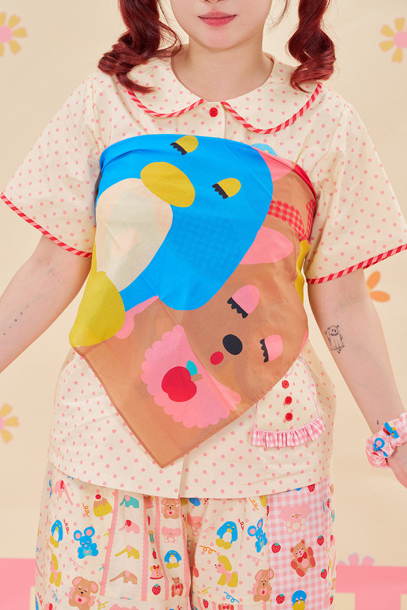 NIKKOU - Color Print Cotton Square Scarf Kerchief Nikkou home