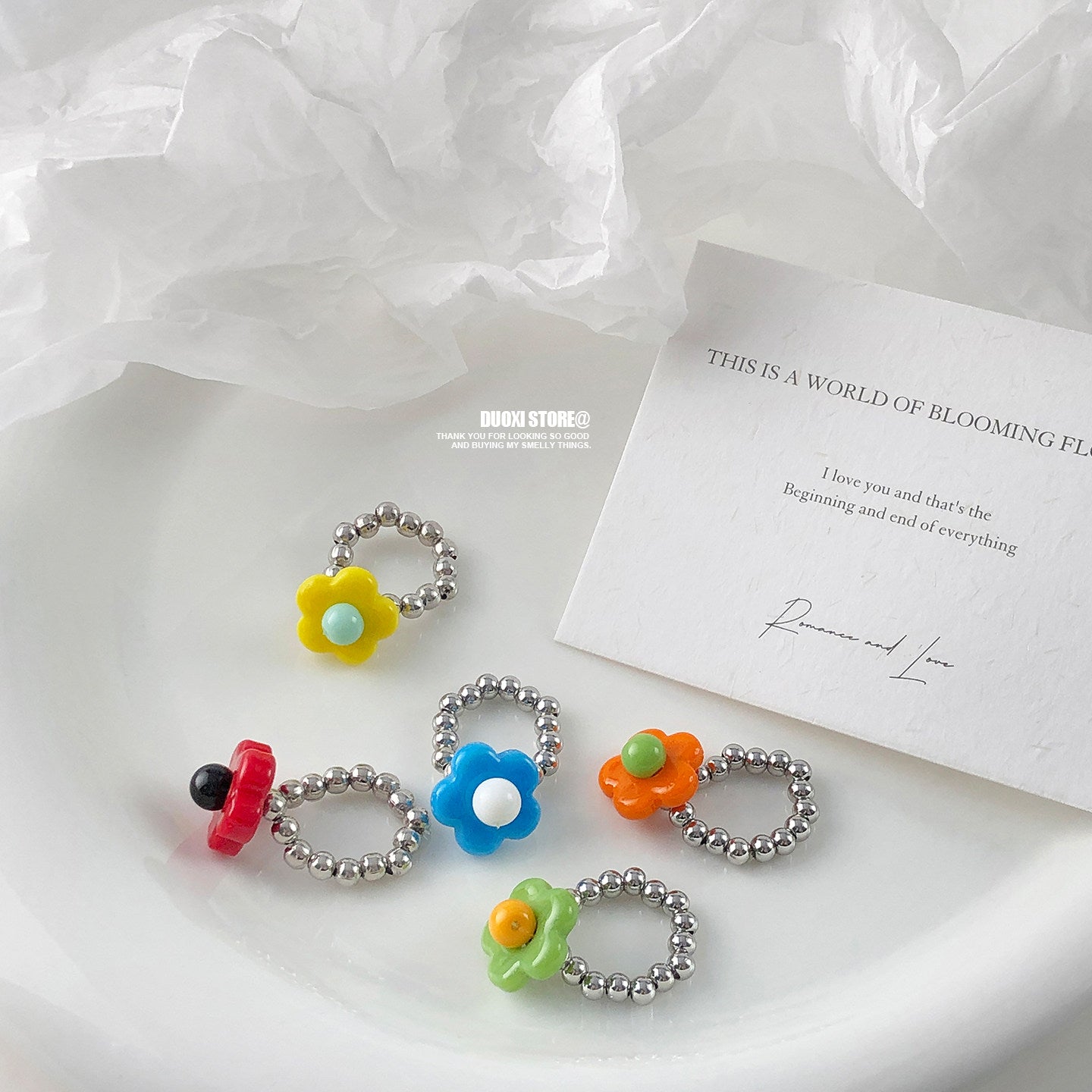 DuoXi - Color Flower Bead Stretch Ring ring DuoXi