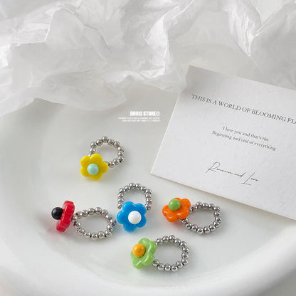 DuoXi - Color Flower Bead Stretch Ring ring DuoXi