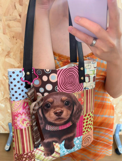 Oogreenapple - Vintage Dachshund Dog PU Tote Bag bag Oogreenapple