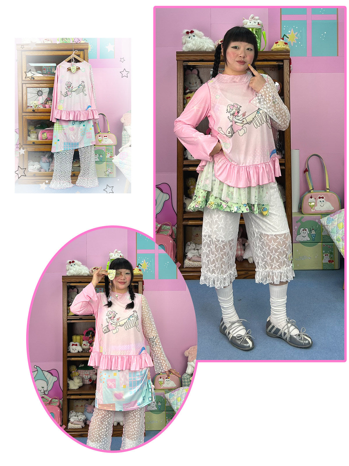 shishihshop - Cool Lace Patch Long Sleeve Top shirt shishihshop