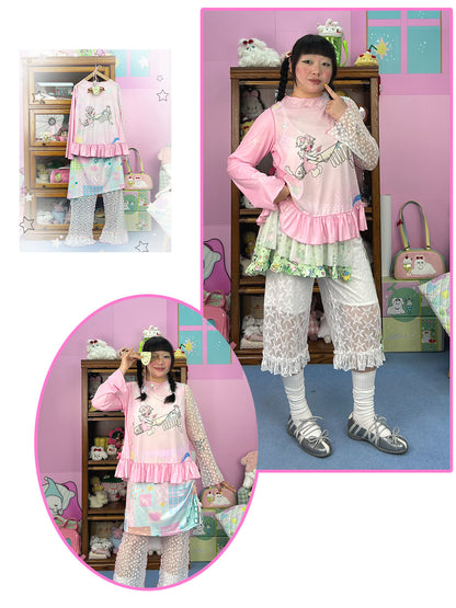 shishihshop - Cool Lace Patch Long Sleeve Top shirt shishihshop