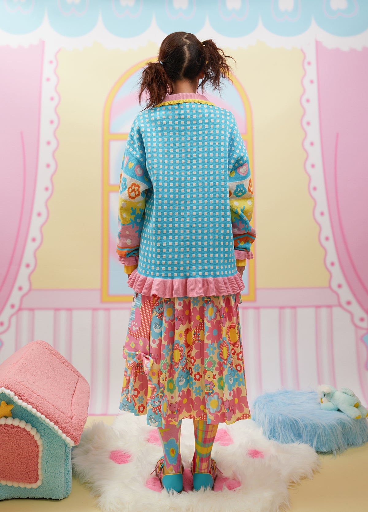 Frufru Vintage Doll Collar Knit Sweater | Colorblock Loose Fit Pullover sweater Land Decora