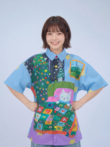 MeowMeow Bug - Blue Cat Print Shirt shirt MeowMeow Bug