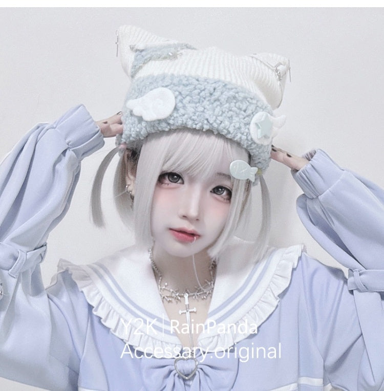 Floating Dream - Kawaii Y2K Angel Wing Cat Ear Beanie hat Floating Dream